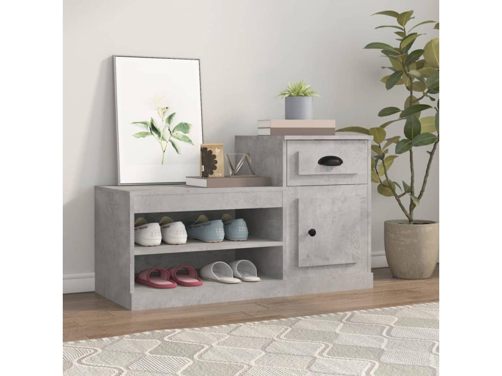 Armoire à chaussures gris béton 100x42x60 bois d'ingénierie MUNJ39132