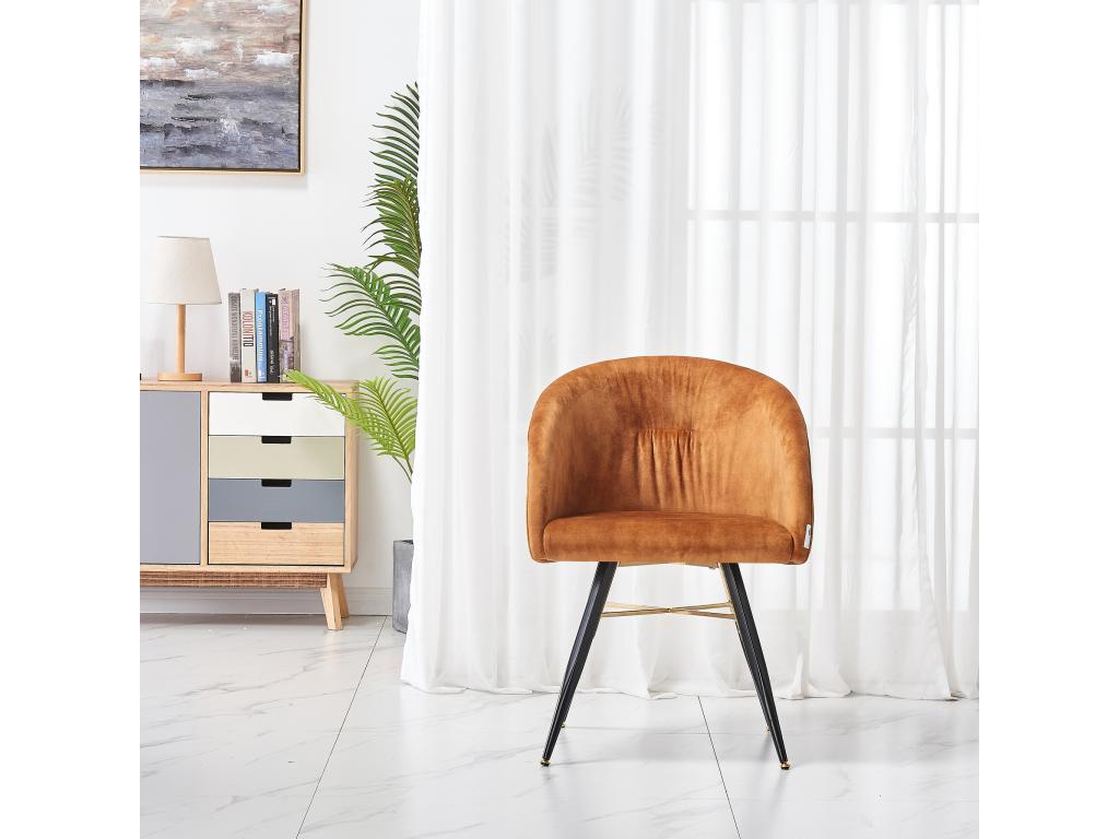 Chicyla - Lot de 4 Fauteuils Chaises de Salle à Manger en Velours - Pieds Noirs et Dorés en Acier Inoxydable - Marron AGHZ56897