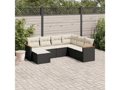 Salon de jardin 7 pcs avec coussins noir résine tressée ZTPA70571