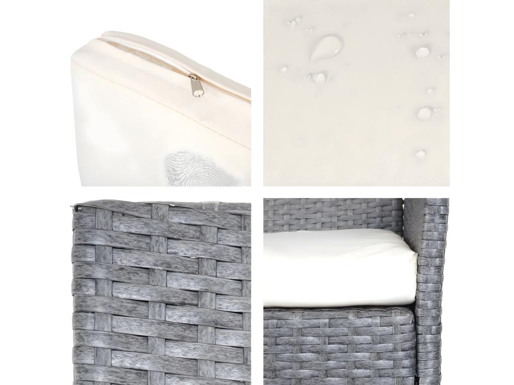 Fauteuil en poly rotin Chicyla lot de 2 gris coussin couleur crème WOCC85256