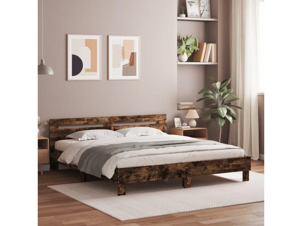 Cadre de lit avec LED sans matelas chêne fumé 180x200 cm DEHB54964
