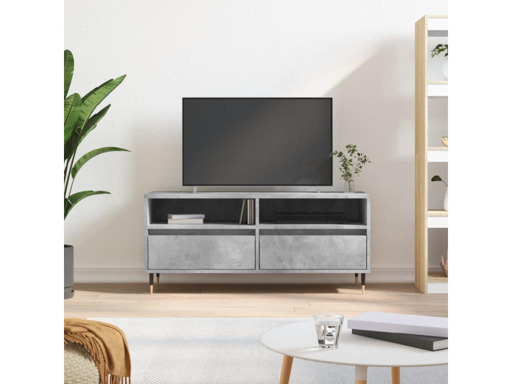 Meuble TV gris béton 100x34.5x44.5 cm bois d'ingénierie SQHT15825