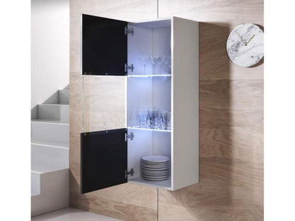 Meuble tv mural pour Salon Salle à manger en Blanc et Noir avec LED 160x40x166cm Domopure 6 GLSM48551