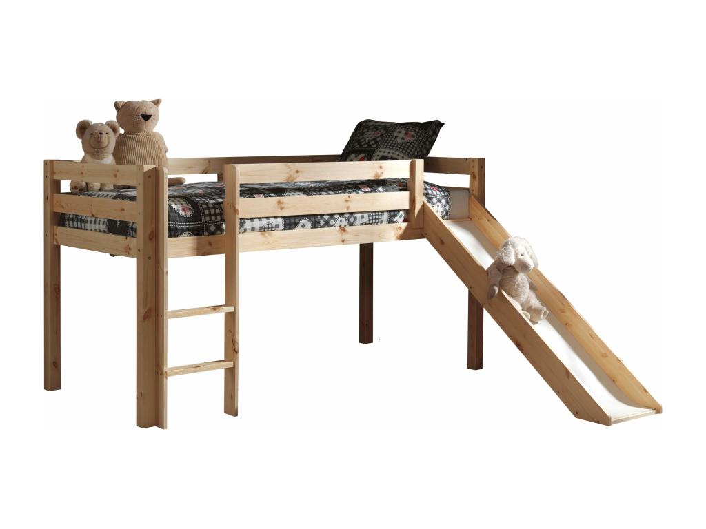 Lit Enfant Avec Toboggan Domopure Rouge 90x200cm Naturel GCOK76281