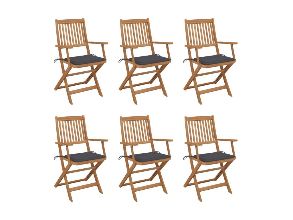 Chaises pliables de jardin 6 pcs avec coussins Bois d'Domopure 82 VTAG71327
