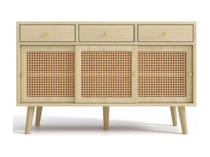 Buffet en chêne avec tiroirs et porte coulissante en rotin Couleuris chêne d120cm×h78cm TEZZ62508