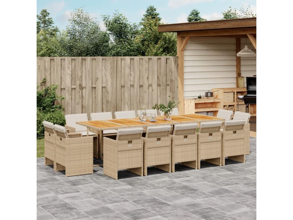 Ensemble à manger de jardin et coussins 15 pcs beige JJVY75338