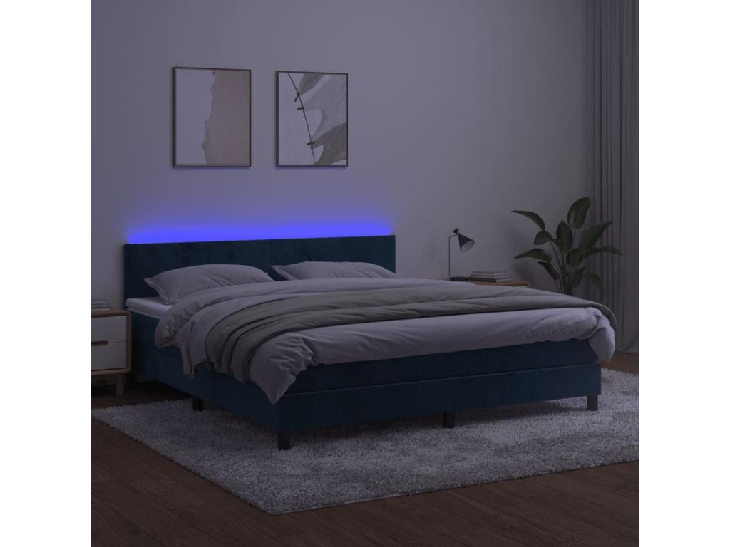 Sommier à Chicyla de lit avec matelas LED Bleu foncé 160x200 DGNE60299