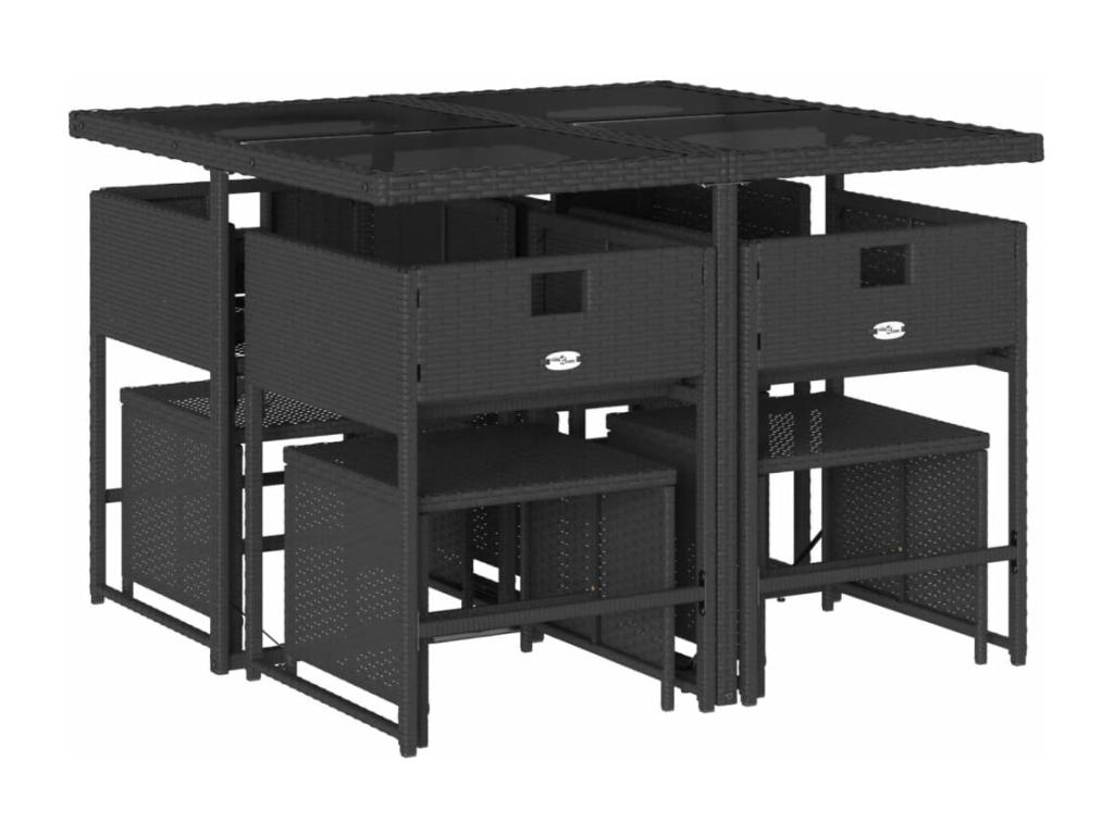 Ensemble à manger de jardin 9 pièces coussins noir résine tressée EARI41649