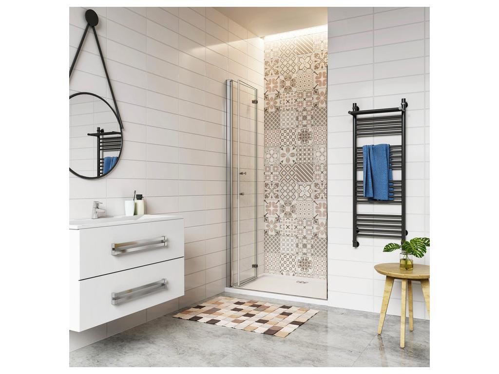 Porte de douche 90x185cm avec receveur de douche blanc 90x70x3cm porte de douche pivotante et pliante en verre securit anticalcaire PNFP42911