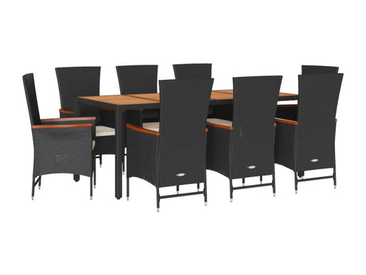 Ensemble à manger de jardin 9 pièces coussins noir résine tressée FKSN93035
