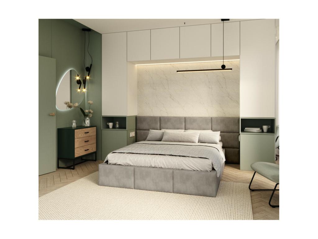Lit coffre Domopure 160x200 cm avec sommier à Domopure relevable Gris Clair HRAR87582