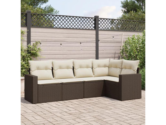 Salon de jardin avec coussins 5 pcs marron résine tressée ETWT79565