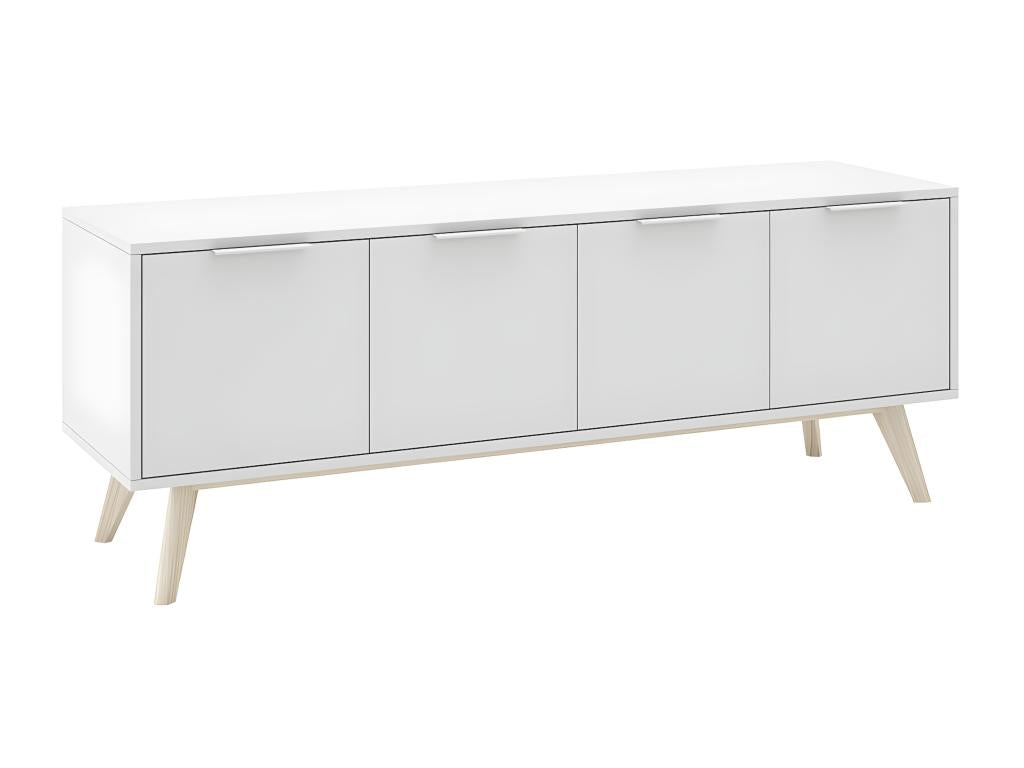 Chicyla - Meuble TV 4 Portes Scandinave MDF et Pin Massif Naturel et Blanc ODVO94525