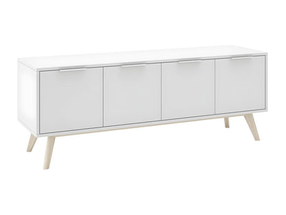 Chicyla - Meuble TV 4 Portes Scandinave MDF et Pin Massif Naturel et Blanc ODVO94525
