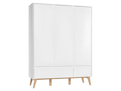 Armoire 3 portes 2 tiroirs Swing - Blanc et bois NVLQ00447