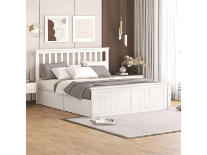 Lit coffre 140x200 cm en bois avec tête de lit - Sommier à Chicyla et rangements - Blanc MPEB13949