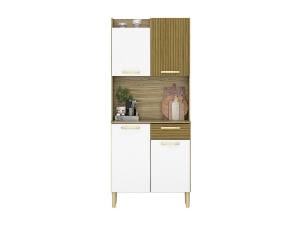 Buffet de Cuisine 4 Portes 1 Tiroir Chêne et Blanc L 73.6 H 175.7 P 36.3 cm LQTG81486
