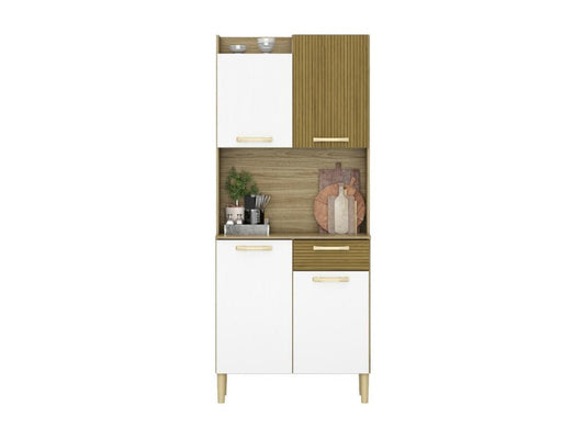 Buffet de Cuisine 4 Portes 1 Tiroir Chêne et Blanc L 73.6 H 175.7 P 36.3 cm LQTG81486