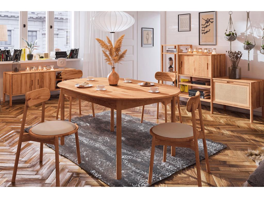 Domopure - Table ovale avec rallonge en coeur de hêtre huilé naturel 80x140 HJEO73551