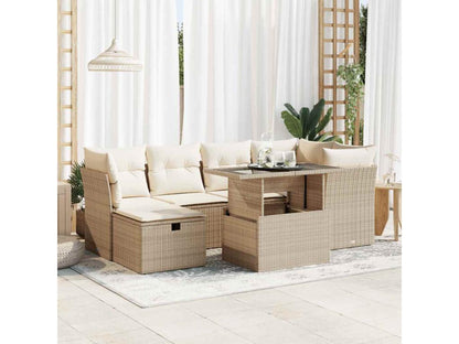 Salon de jardin avec coussins 7 pcs beige résine tressée QPZC18510