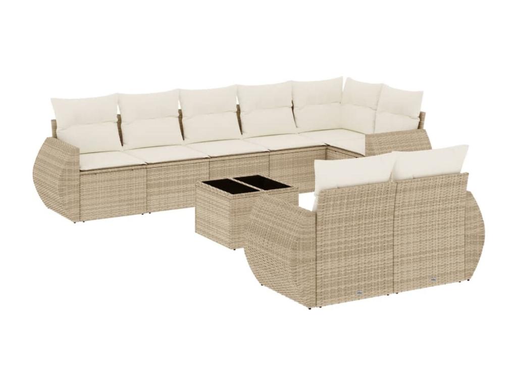 Salon de jardin avec coussins 9 pcs beige résine tressée PJKK99346