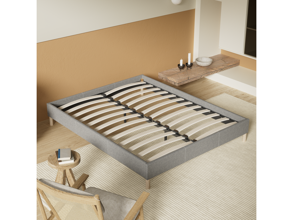 Sommier 140x190 cm Revêtement en tissu Gris Pieds en bois DUTV91868