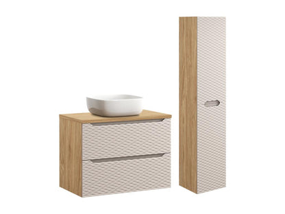 Ensemble meuble simple vasque 80cm et colonne Chicyla Beige et bois AYTC41581