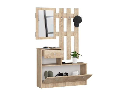 Meuble d'entrée porte manteau armoire à chaussures Chêne Chicyla 90 cm 1 porte 1 tiroir mat 2 étagères QBDB42441