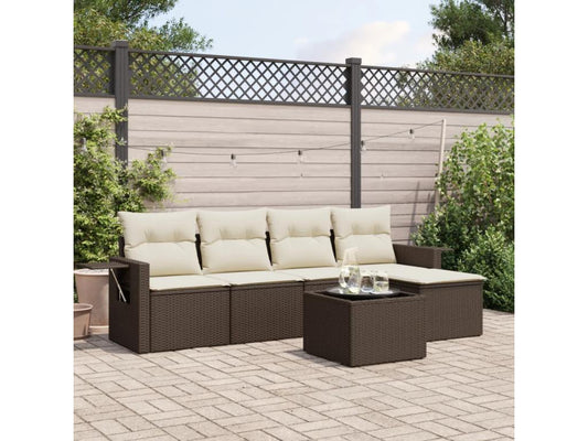 Salon de jardin avec coussins 6 pcs marron résine tressée DYLB90239