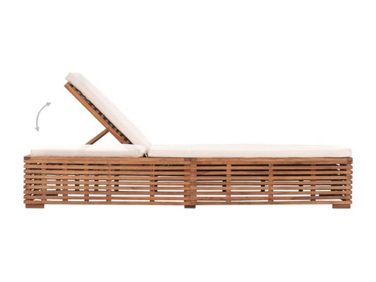 Chaise longue avec coussin crème Bois de teck solide TBLB91234