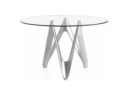 Table ronde design fibre de verre laqué argent Domopure-Dimensions D 130 x H 76 cm EKZM22875