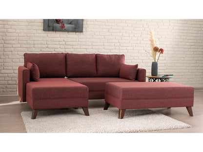 Petit canapé convertible d'angle gauche avec pouf tissu bordeaux Domopure 205cm TQNS80869