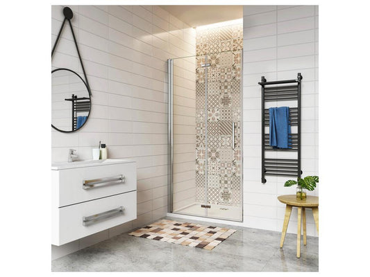 Porte de douche 90x185cm avec receveur de douche blanc 90x70x3cm porte de douche pivotante et pliante en verre securit anticalcaire PNFP42911