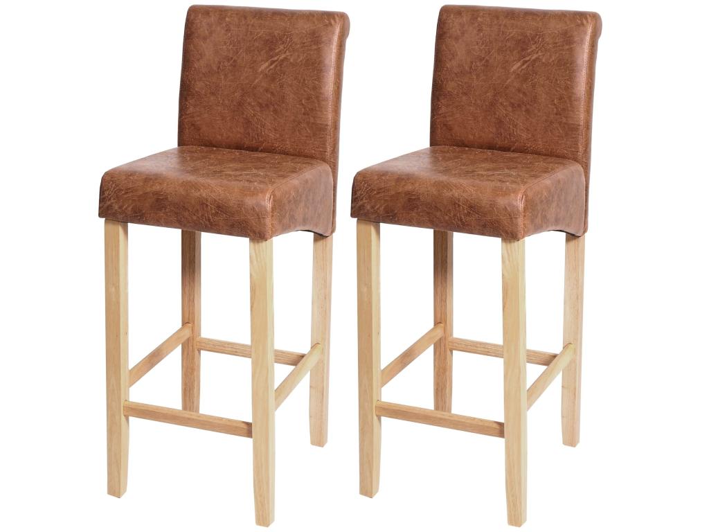 Tabouret de bar Domopure-C33 lot de 2 similicuir aspect daim marron pieds clairs XNDU30668