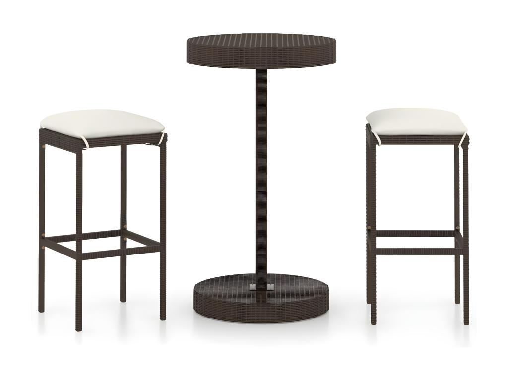 Ensemble de bar de jardin 3pcs coussins Résine tressée Marron PWDX17791