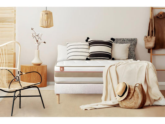 Ensemble LE TENDRE 200x200cm Ressorts ensachés Mémoire de forme 7 zones de confort - Ep- 28cm sommier Chicyla Blanc TMRM04483