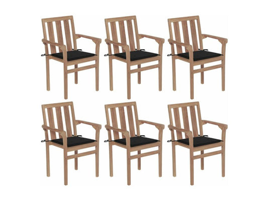 Chaises de jardin empilables avec coussins lot de 6 Teck solide XXZT97276