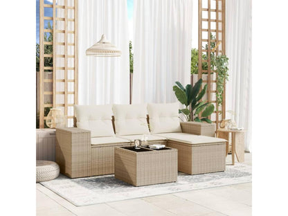 Salon de jardin avec coussins 5 pcs beige résine tressée ZGTA60109