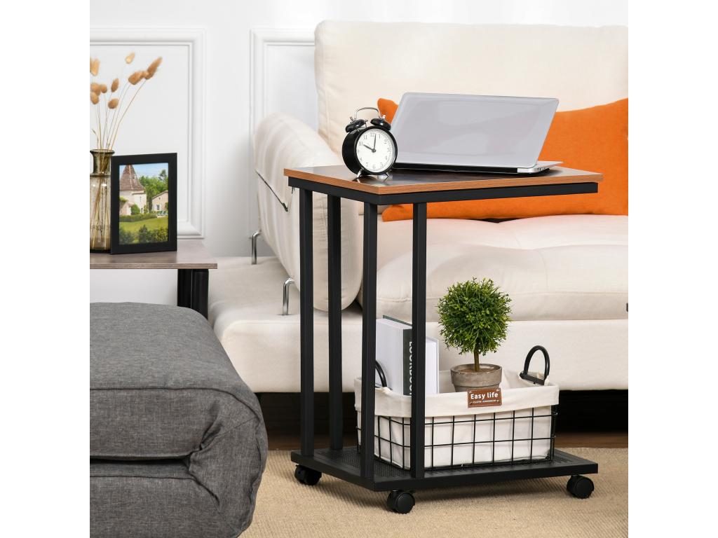 Table basse table d'appoint Vintage style industriel étagère acier noir MDF Couleuris boisé NYIT49473