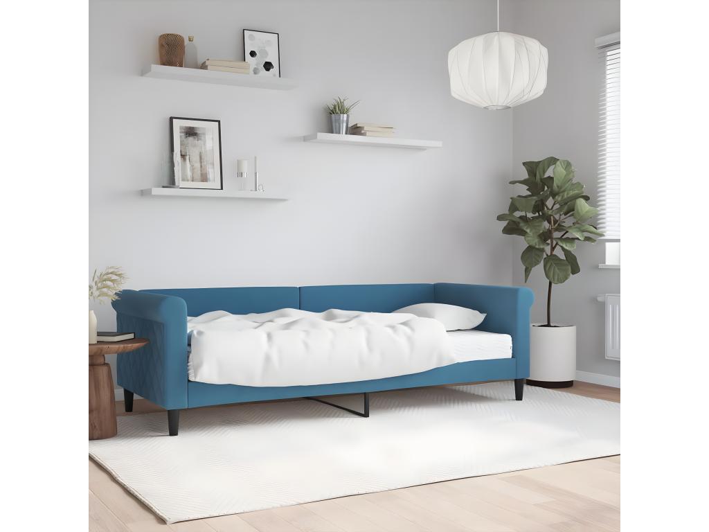 Lit de jour avec matelas bleu 80x200 cm velours JULG68316