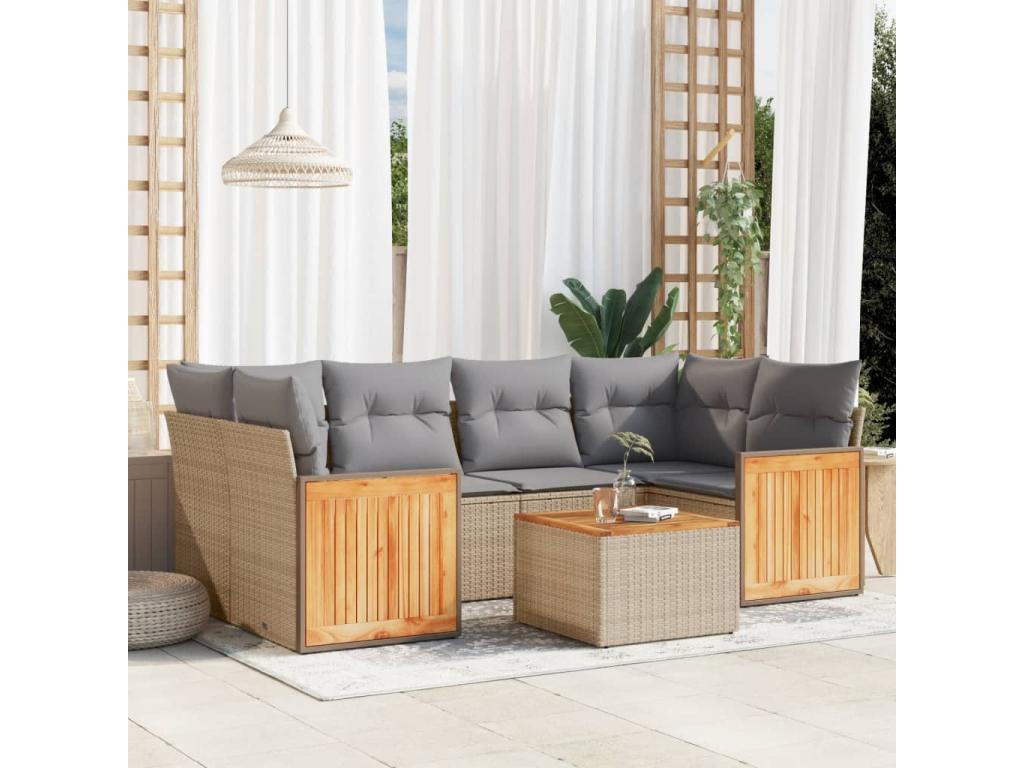 Salon de jardin avec coussins 7 pcs beige résine tressée EILC63150