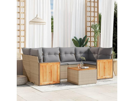 Salon de jardin avec coussins 7 pcs beige résine tressée EILC63150