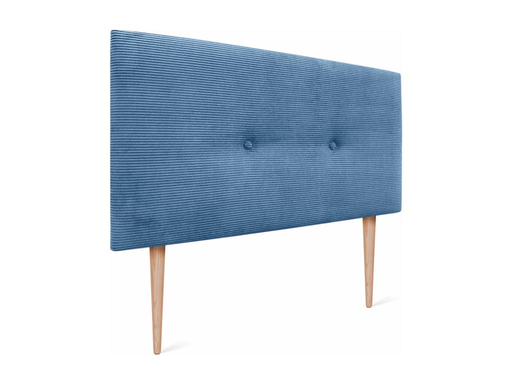 Domopure Tête de Lit Velours Côtelé Uni avec Boutons 80x115 avec Pieds de Lit 80/90 - Bleu LORW89326