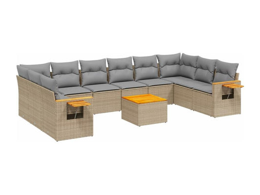 Salon de jardin 11 pièces avec coussins beige résine tressée FEAU55335