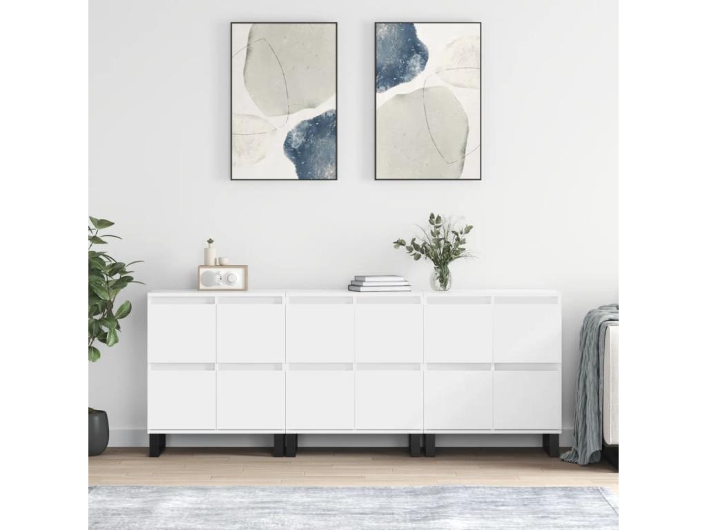 Buffets 3 pcs Blanc Bois d'ingénierie HTJY12082