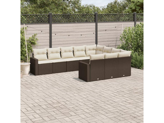 Salon de jardin 10 pcs avec coussins marron résine tressée VGSF66088
