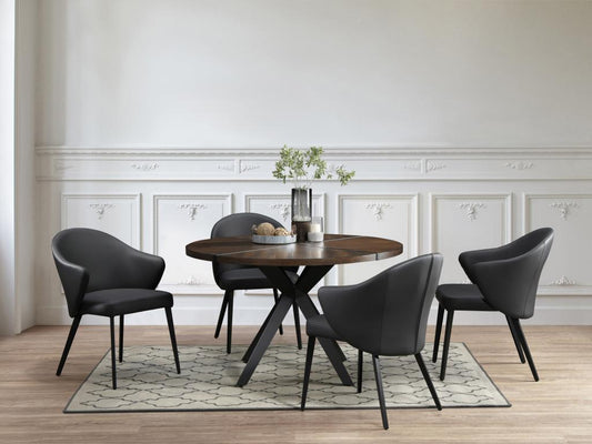 Chaise avec accoudoirs en cuir et acier - Noir - Chicyla HBMX13922