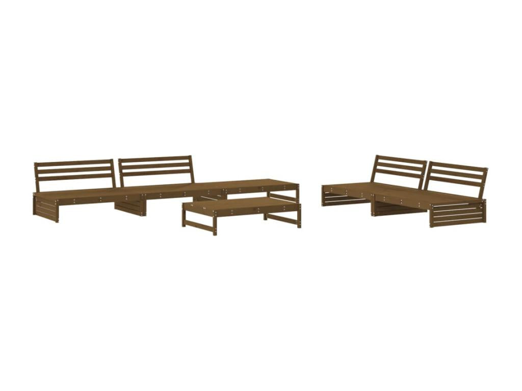 Salon de jardin 6 pièces avec coussins marron miel bois massif UAEH23966