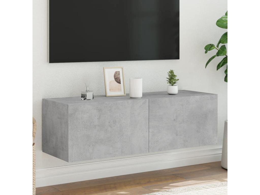 Meuble TV mural avec Domopureères LED gris béton 100x35x31 cm QTSK70970